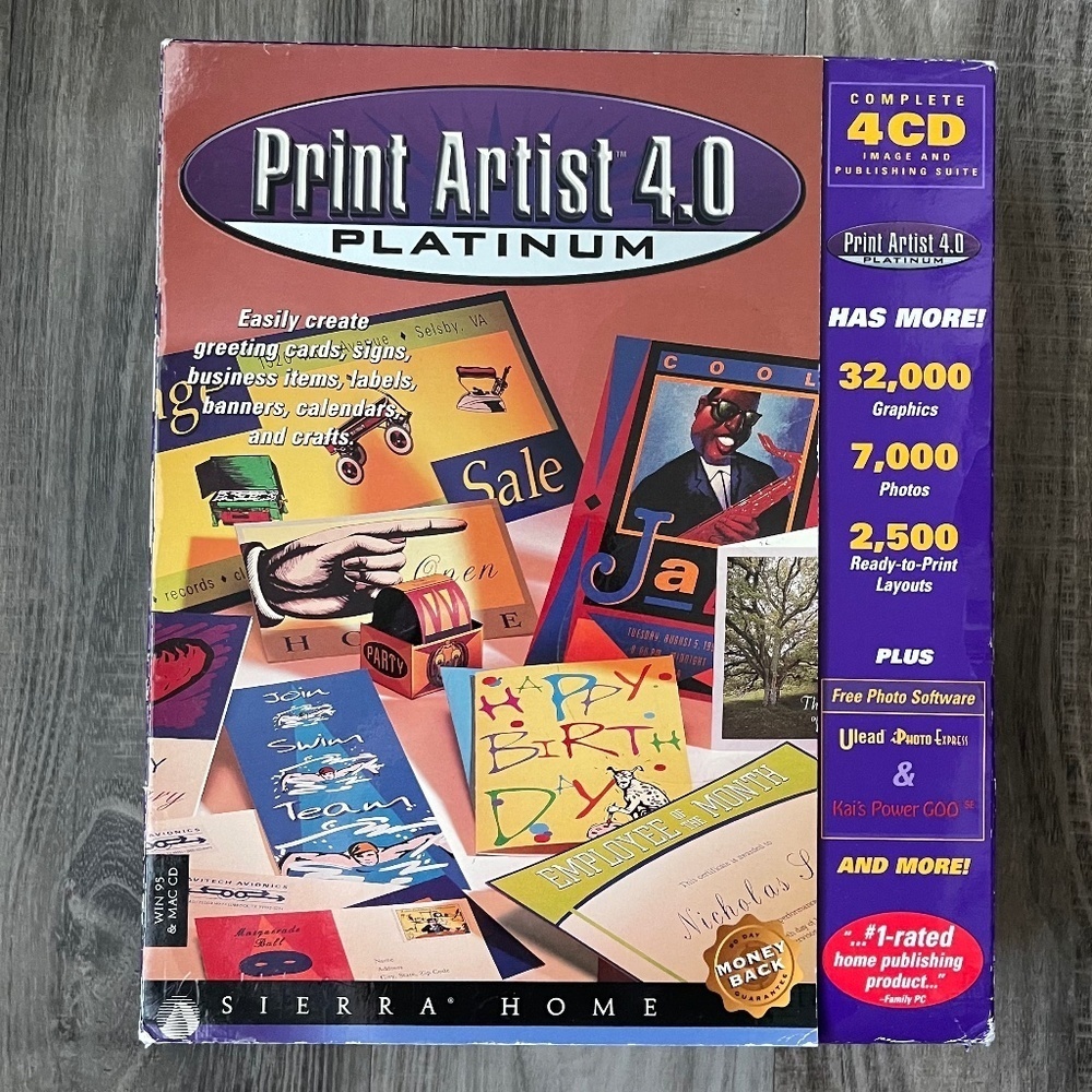 Print Artist 4.0 Platinum Sierra Home 1997 4-CD Windows 95 / Macintosh NEW